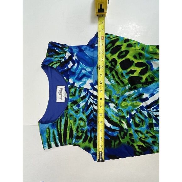 Joseph Ribkoff Dress Hawaiian Tropical Sheath Ruched Line Sleeveless Size 8 Blue - Picture 13 of 14